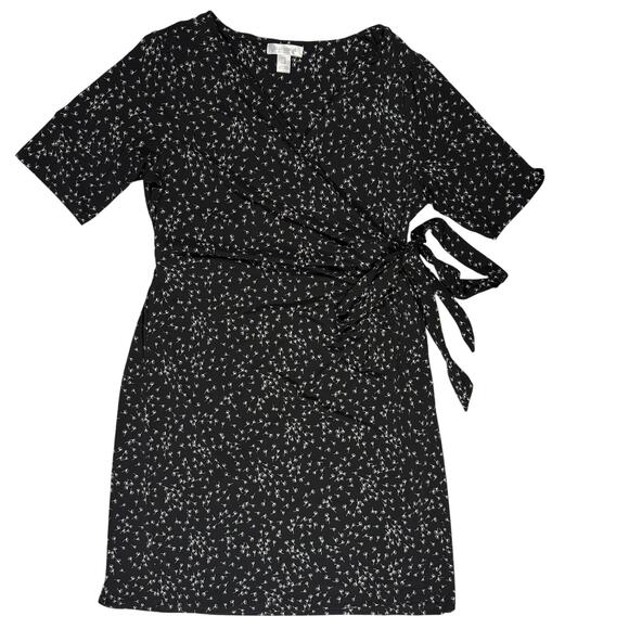 Motherhood Maternity Faux Wrap Dress Women’s XL Black Floral Knee Length Stretch - Picture 1 of 8